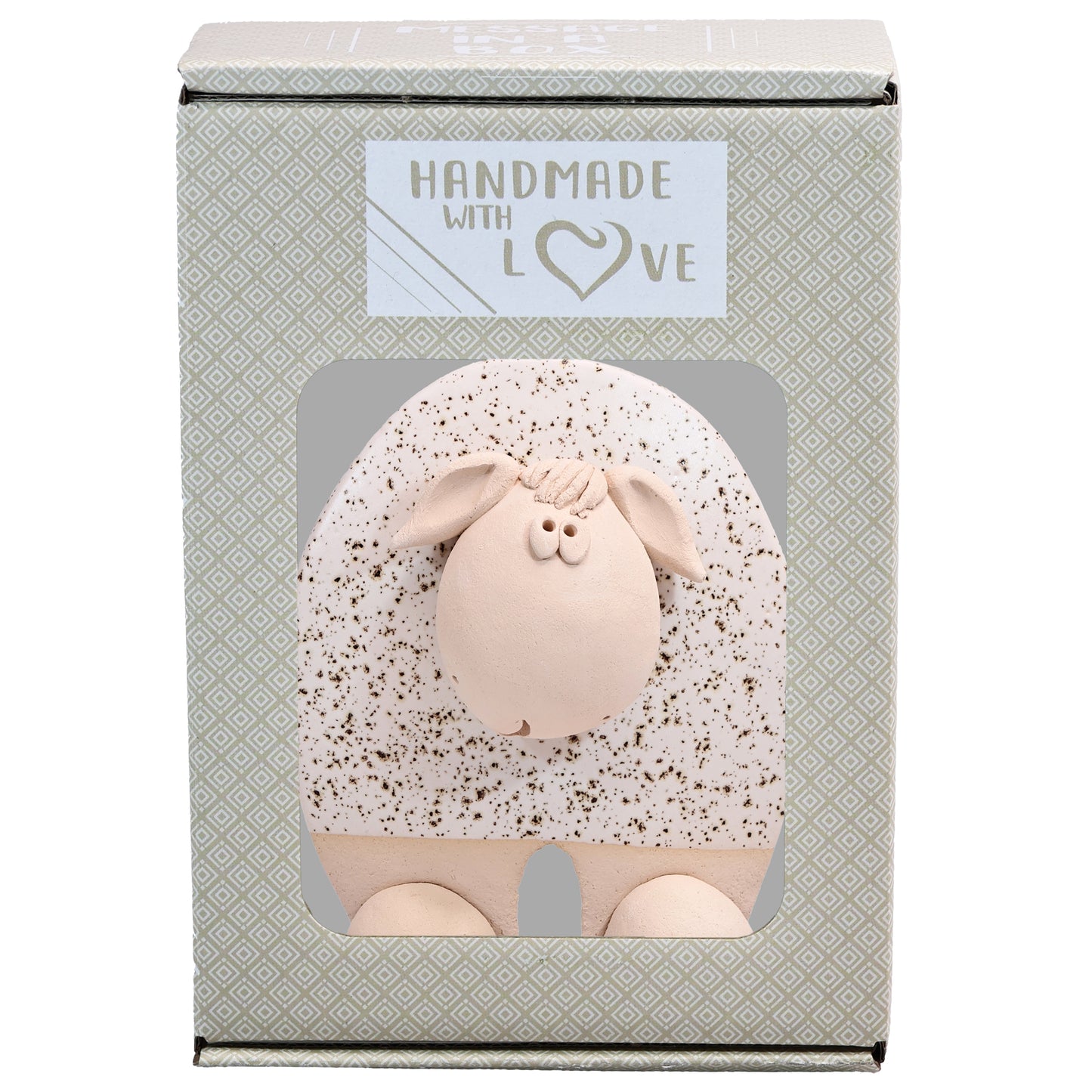 Handmade Ceramic Flat Sheep Figurine in Black, Pink, White Daisy Accent