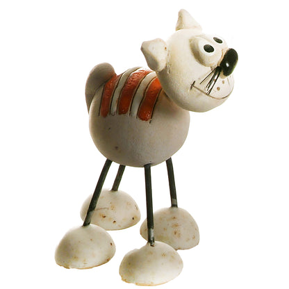 Handmade Stripey Ceramic Cat with Wire Legs