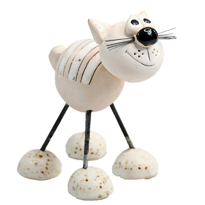 Handmade Stripey Ceramic Cat with Wire Legs