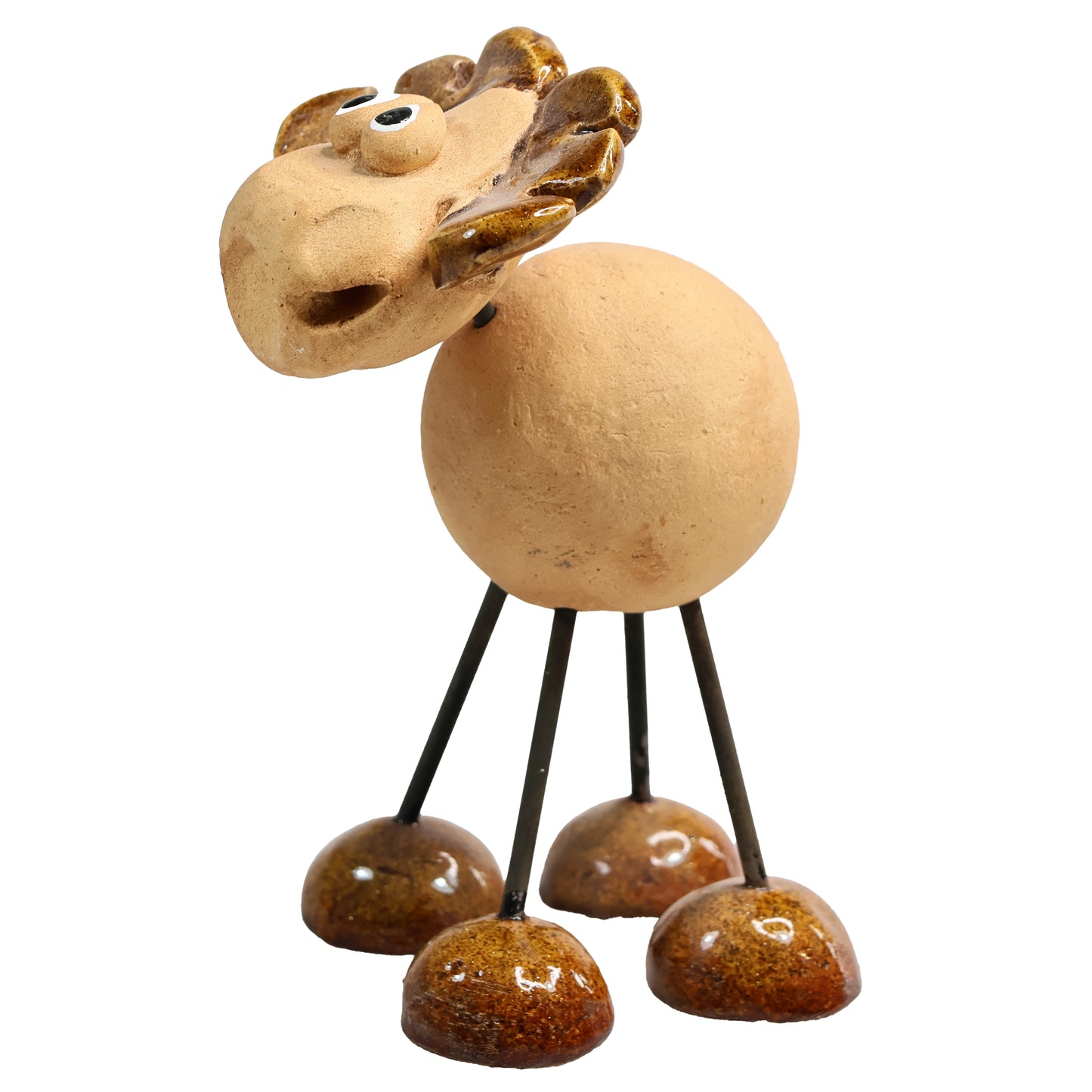 Handmade Brown Ceramic Wire Leg Moose with Ceramic Antlers
