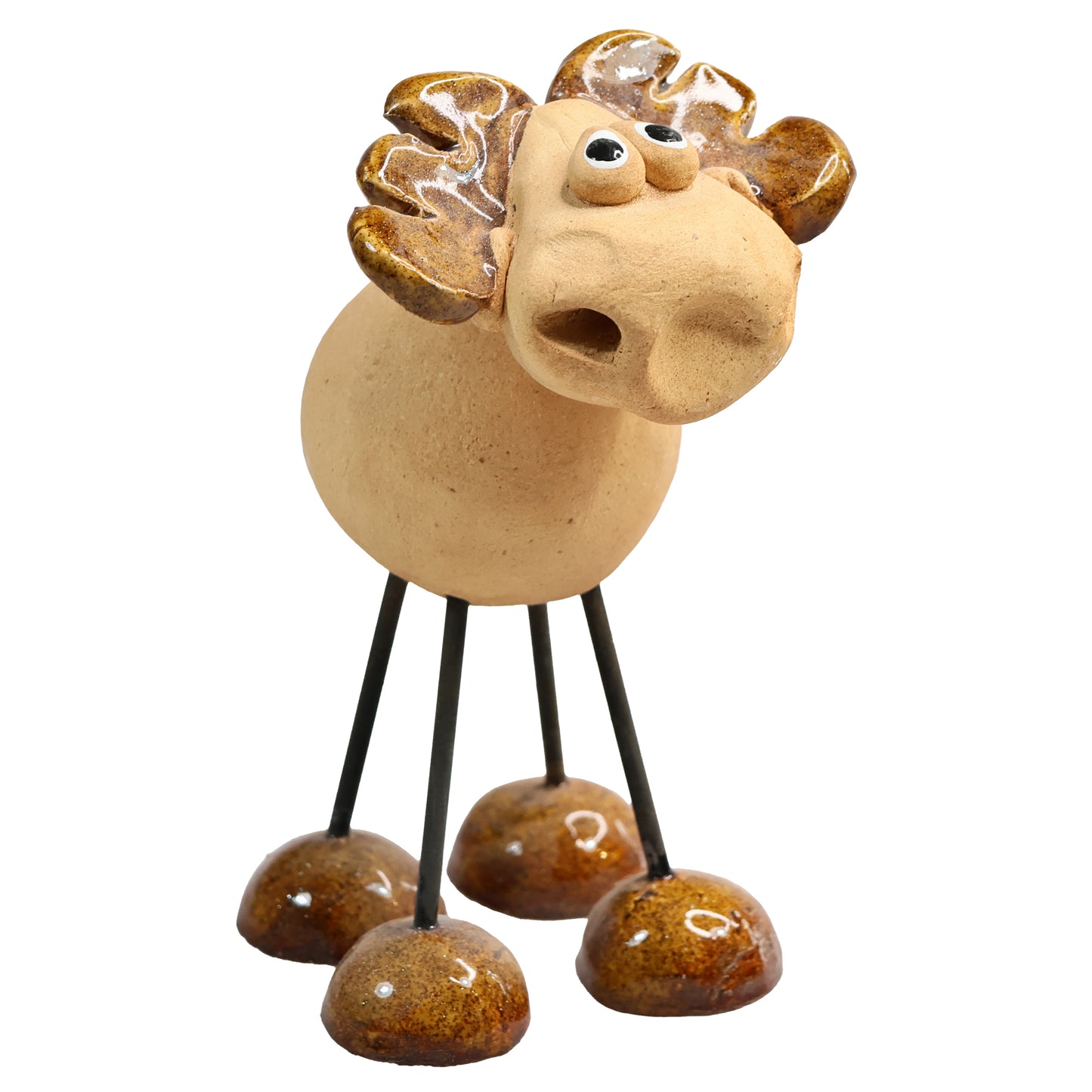 Handmade Brown Ceramic Wire Leg Moose with Ceramic Antlers