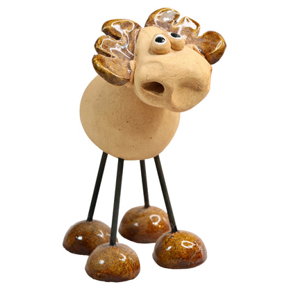 Handmade Brown Ceramic Wire Leg Moose with Ceramic Antlers