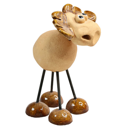 Handmade Brown Ceramic Wire Leg Moose with Ceramic Antlers