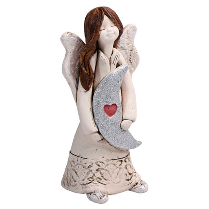 Handmade Rustic Natural Beige Ceramic Angel Holding Moon