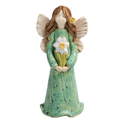 Handmade Ceramic Angel Holding White Daisy
