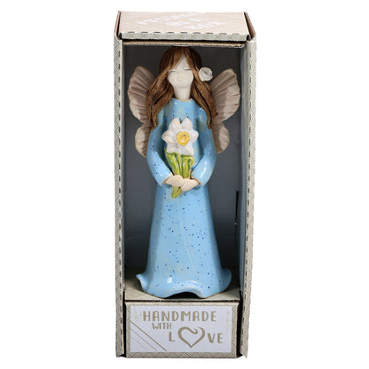 Handmade Ceramic Angel Holding White Daisy