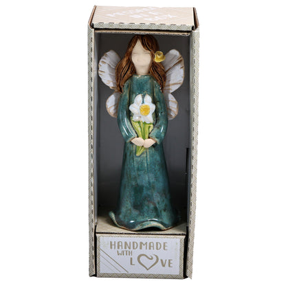 Handmade Ceramic Angel Holding White Daisy