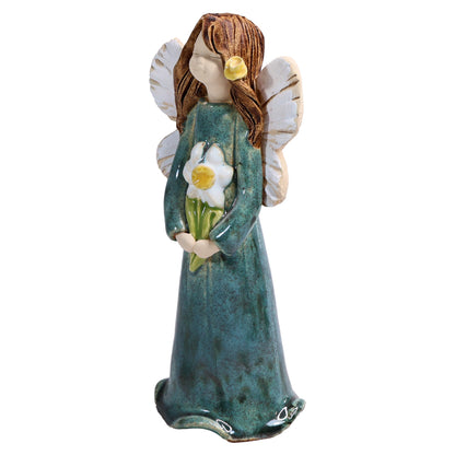 Handmade Ceramic Angel Holding White Daisy