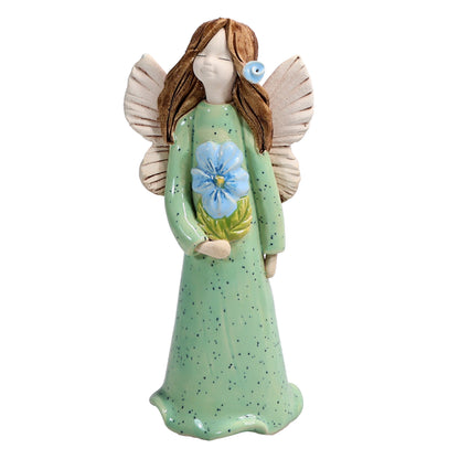 Handmade Ceramic Angel Holding Blue Forget-Me-Not
