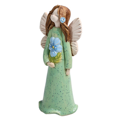 Handmade Ceramic Angel Holding Blue Forget-Me-Not