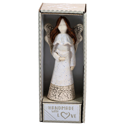 Handmade White Ceramic Angel with Dove
