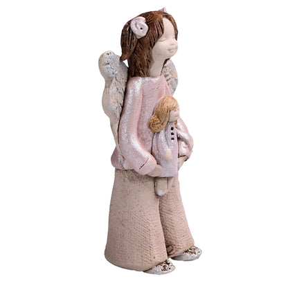 Handmade Rustic Natural Beige Ceramic Child Angel Holding Doll