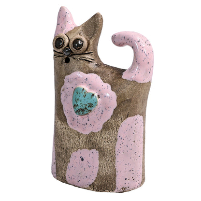 Handmade Ceramic Love Cat Figurine with Heart
