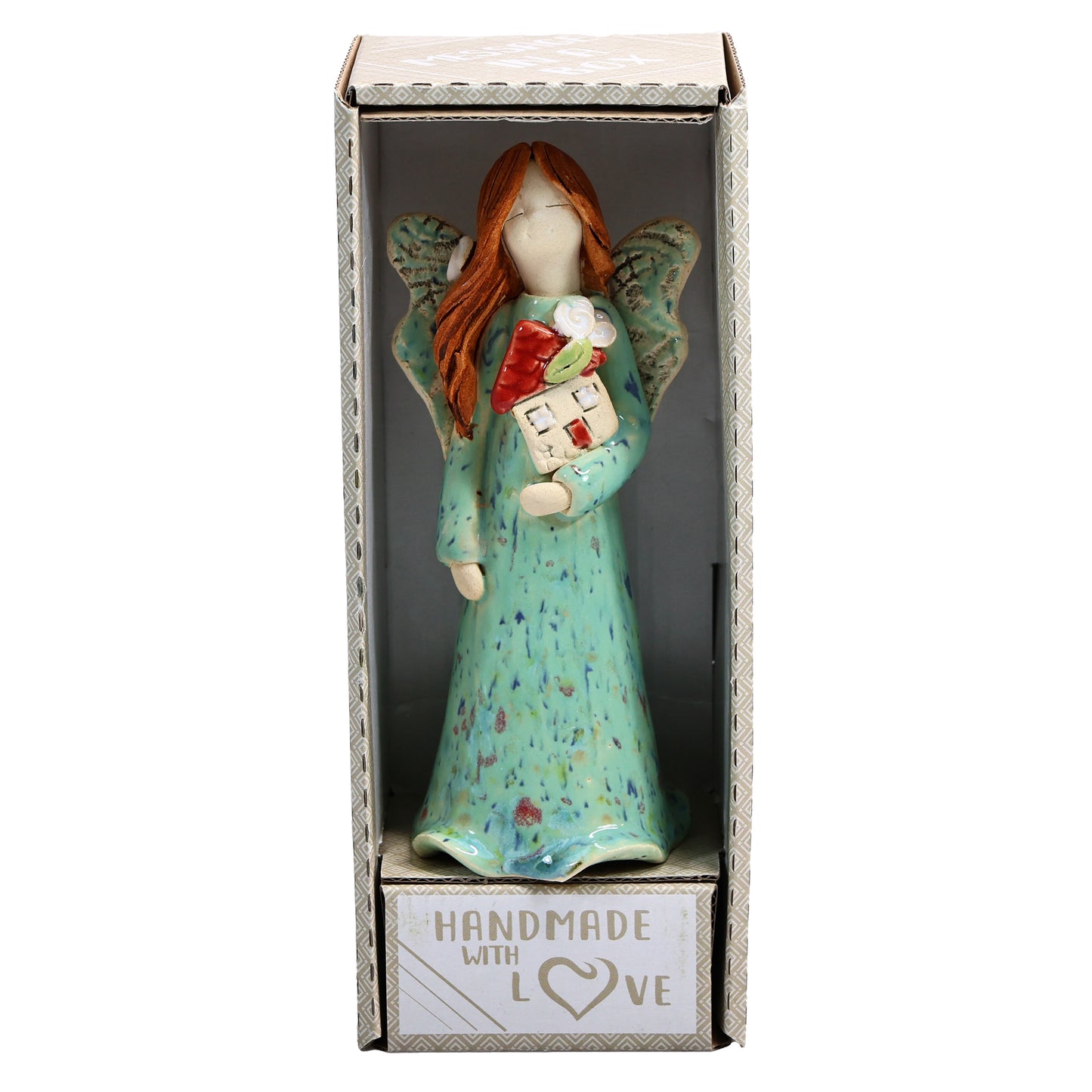 Handmade Ceramic Angel Holding Mini House