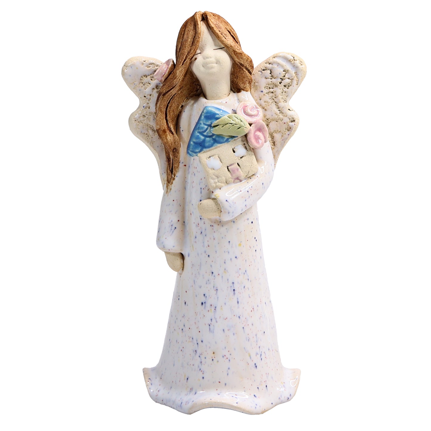 Handmade Ceramic Angel Holding Mini House