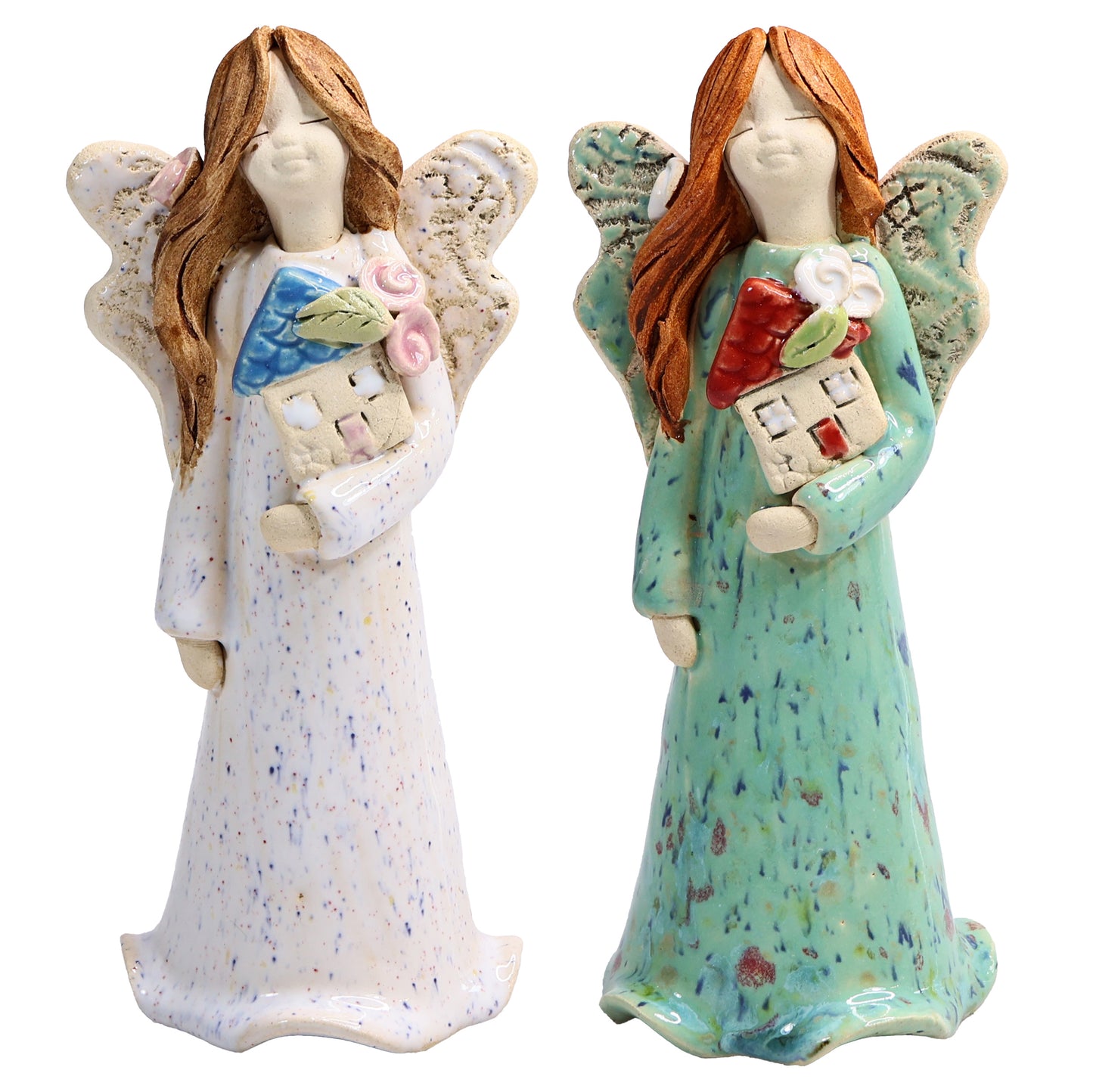 Handmade Ceramic Angel Holding Mini House