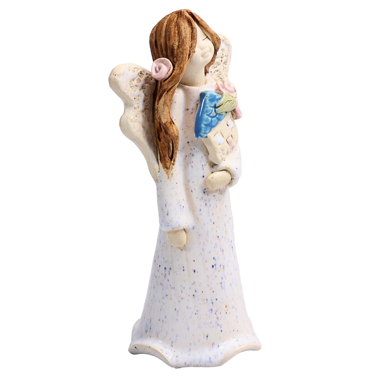Handmade Ceramic Angel Holding Mini House