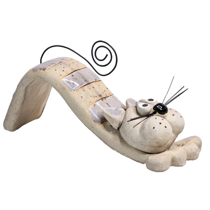 Handmade Ceramic Figurine of Playful Bendy Cat with Wire Tail
