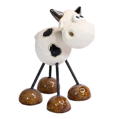 Handmade White Dairy Cow with Fringe