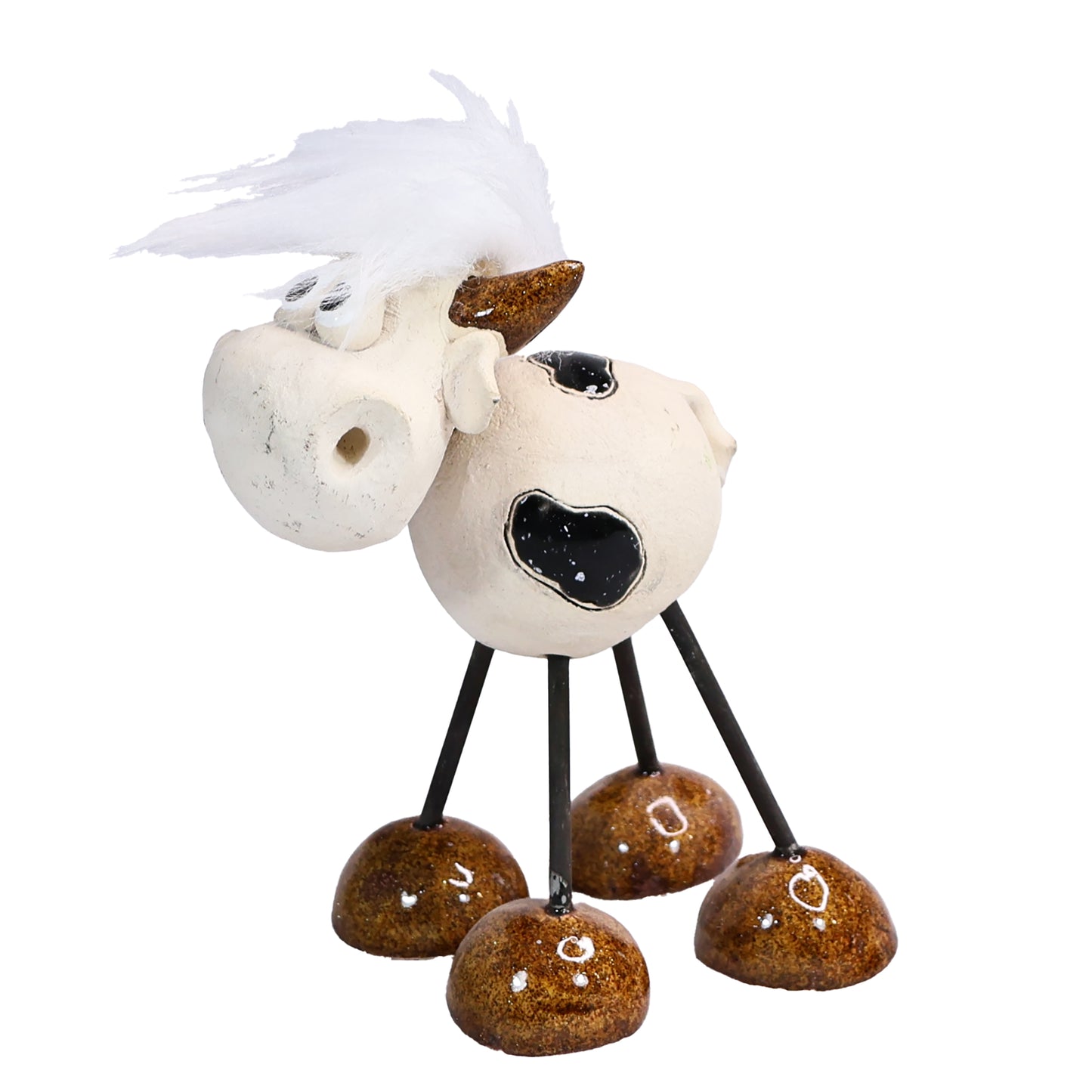 Handmade White Dairy Cow with Fringe