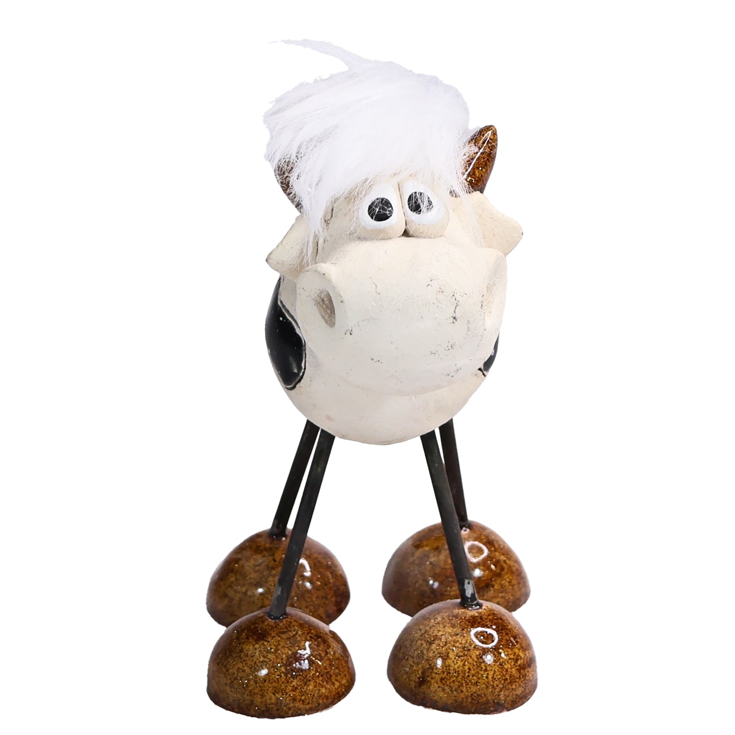 Handmade White Ceramic Wire-Legged Dairy Cow