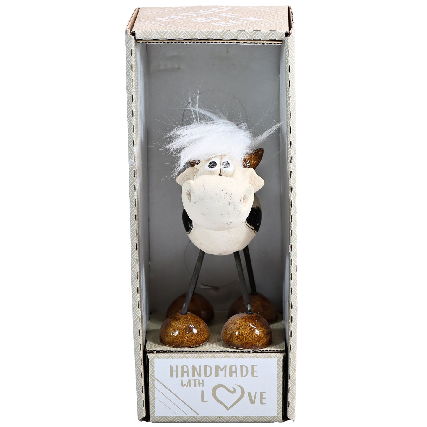 Handmade White Dairy Cow with Fringe