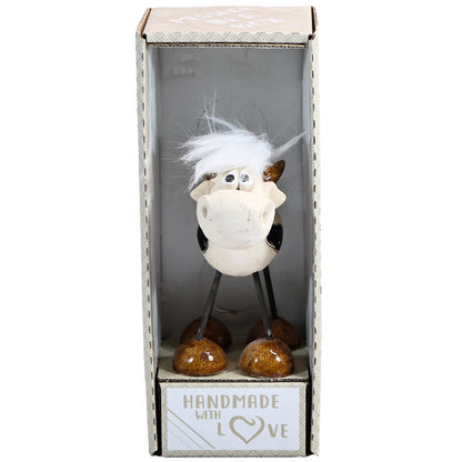 Handmade White Dairy Cow with Fringe