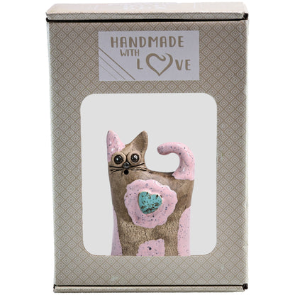 Handmade Ceramic Love Cat Figurine with Heart
