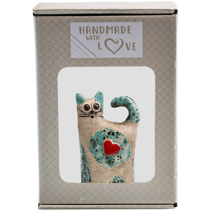 Handmade Ceramic Love Cat Figurine with Heart