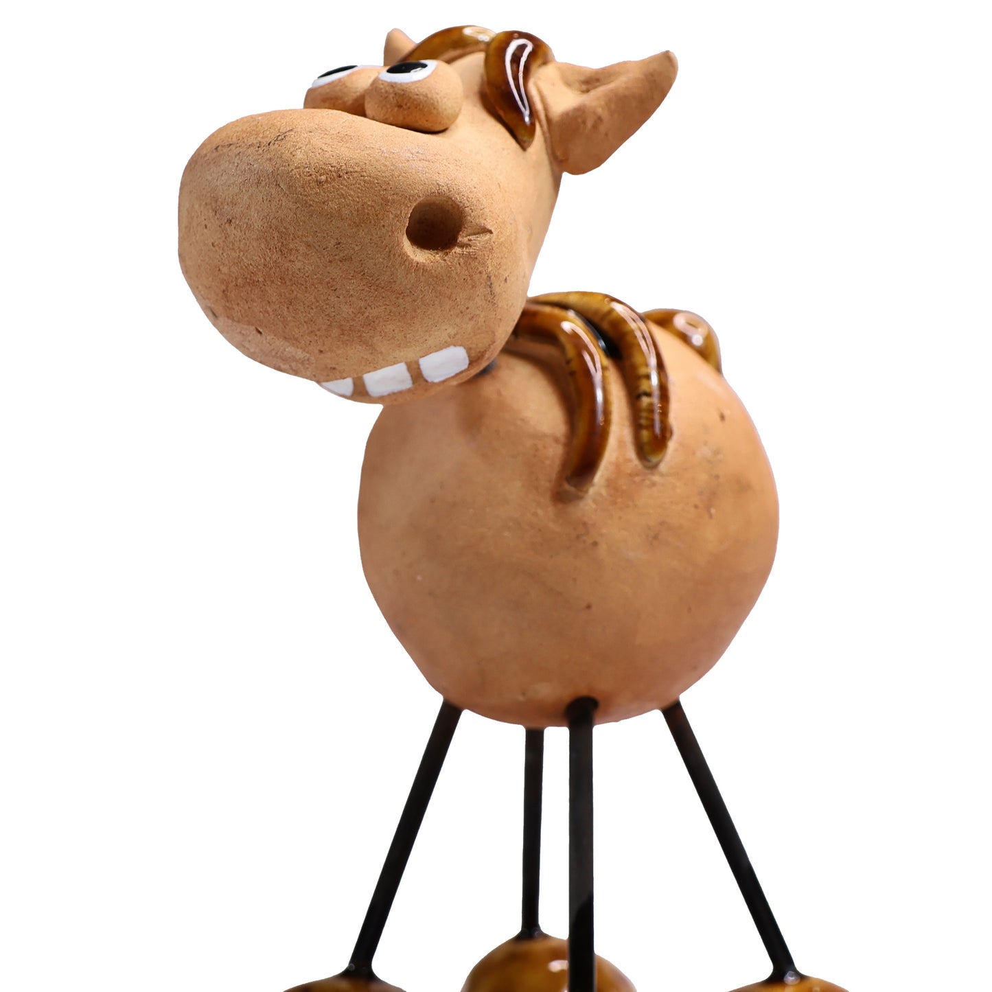 Handmade Laughing Brown Ceramic Wire Leg Horse