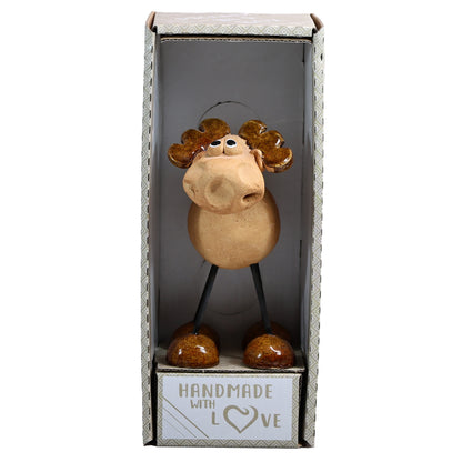 Handmade Brown Ceramic Wire Leg Moose with Ceramic Antlers