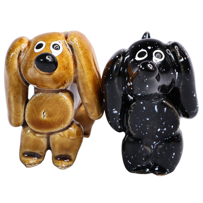 Handmade Ceramic  Black and Brown Cute Mini Dachshund Pair