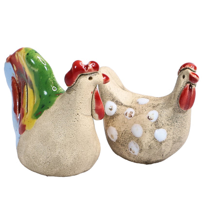 Handmade Ceramic Mini Chicken Couple, Colourful and Spotty