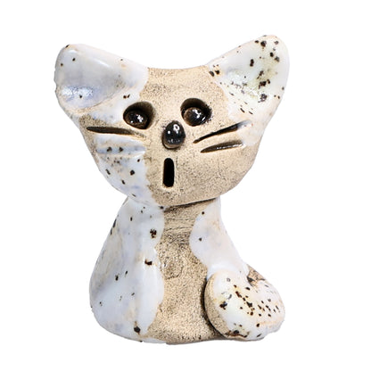 Handmade Ceramic Cat Couple, Black with Heart and White