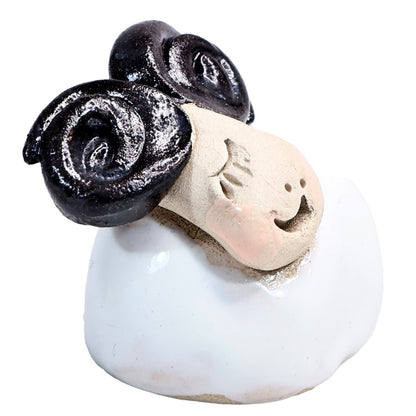Handmade Ceramic Ram Couple in White & Turquoise
