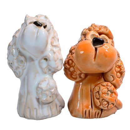 Handmade Ceramic Poodle Couple in Orange and White