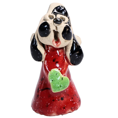Handmade Ceramic Angel Dog Couple in Red & Yellow with Hearts