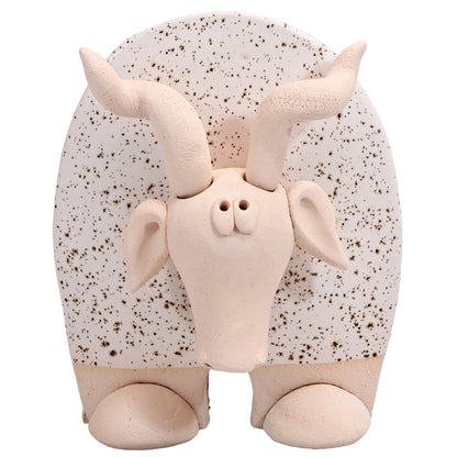 Handmade Ceramic Flat Goat Figurine in Turquoise, Lemon Yellow, White Daisy
