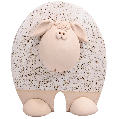 Handmade Ceramic Flat Sheep Figurine in Black, Pink, White Daisy Accent