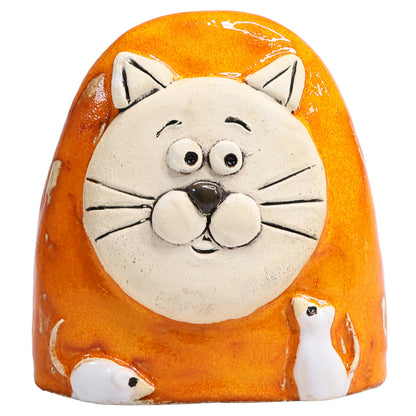 Charming Character of Handmade Ceramic Cat with Mice